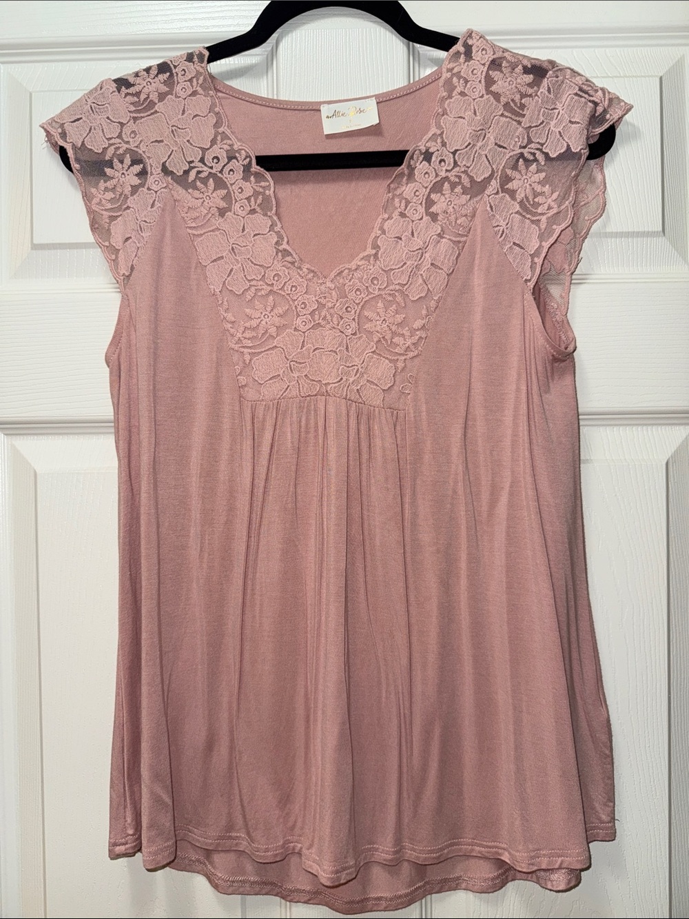 Allie Rose Lace Trim V-Neck Sleeveless Top - Dusty Rose